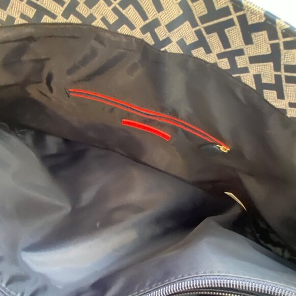 Tommy Hilfiger Navy &White Geometric Tote Bag/purse vegan Leather monogram large - Picture 6 of 13